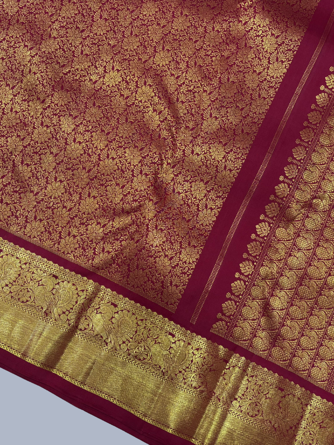 Pure Handwoven Gadwal Silk Saree With Blood Red -035