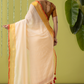 Pure Handloom Cotton Saree | White and Gold | Plain Body with Ribbon border