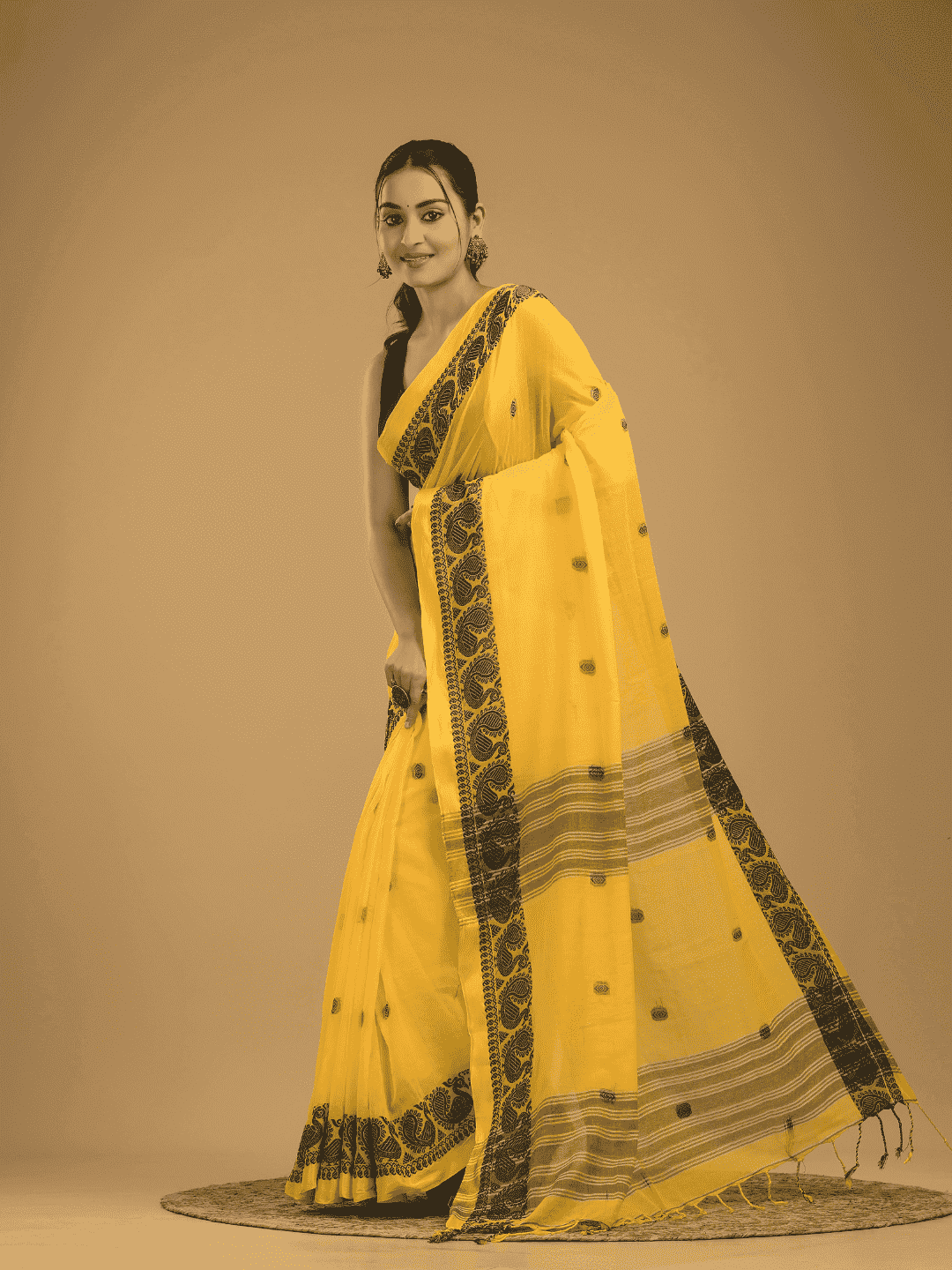 Bright Yellow Jamdani Saree - 035 - indeloom