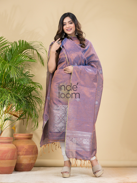 Handwoven Jamdani Linen Unstitched 2-piece Kurti  |  Royal Purple