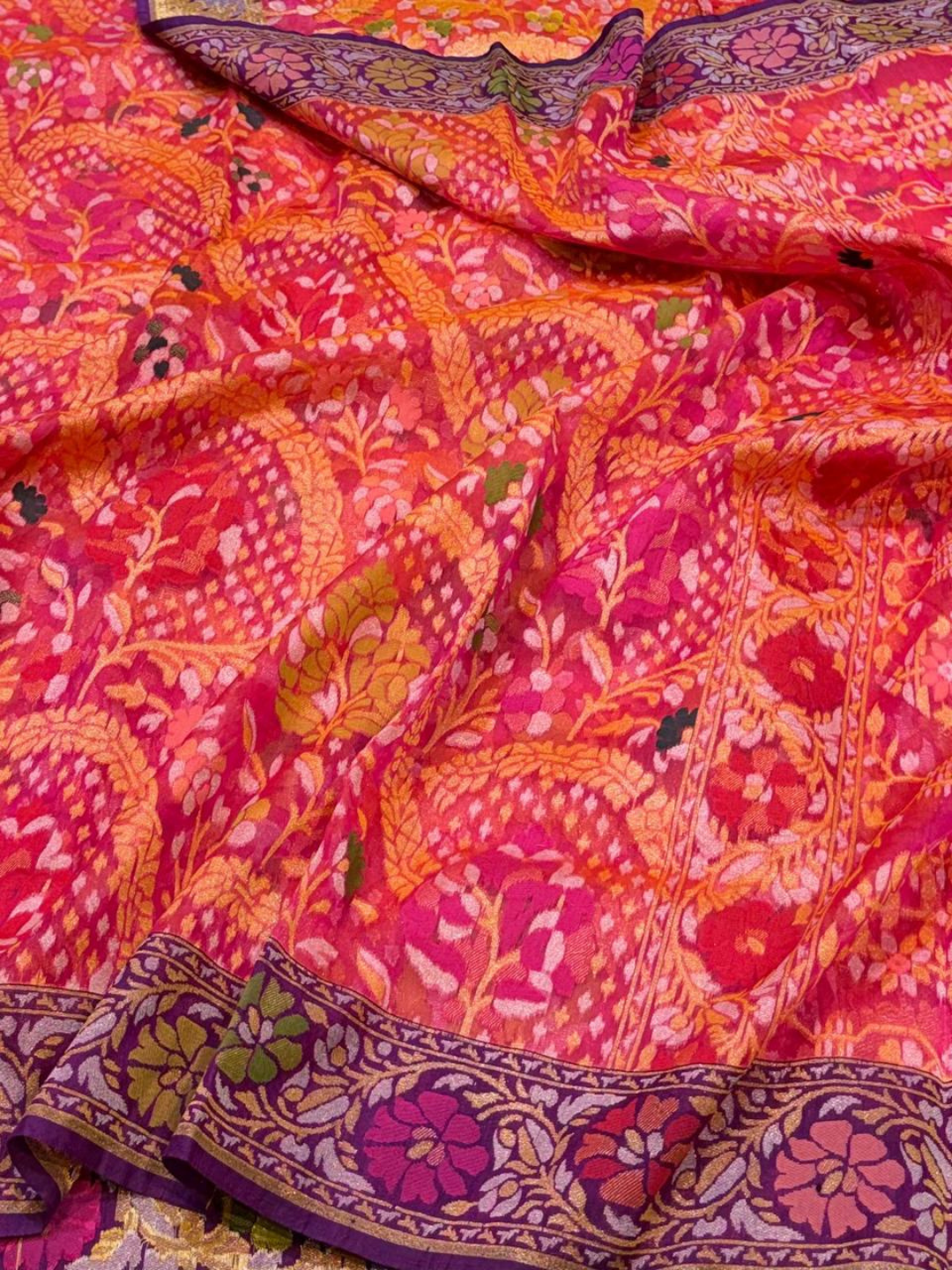 Banarasi Exclusive Ektara Kora JAMDANI Tilfi saree | Pink