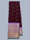 Pure Handwoven Gadwal Silk Saree in Blood Red   & Golden Border - 013