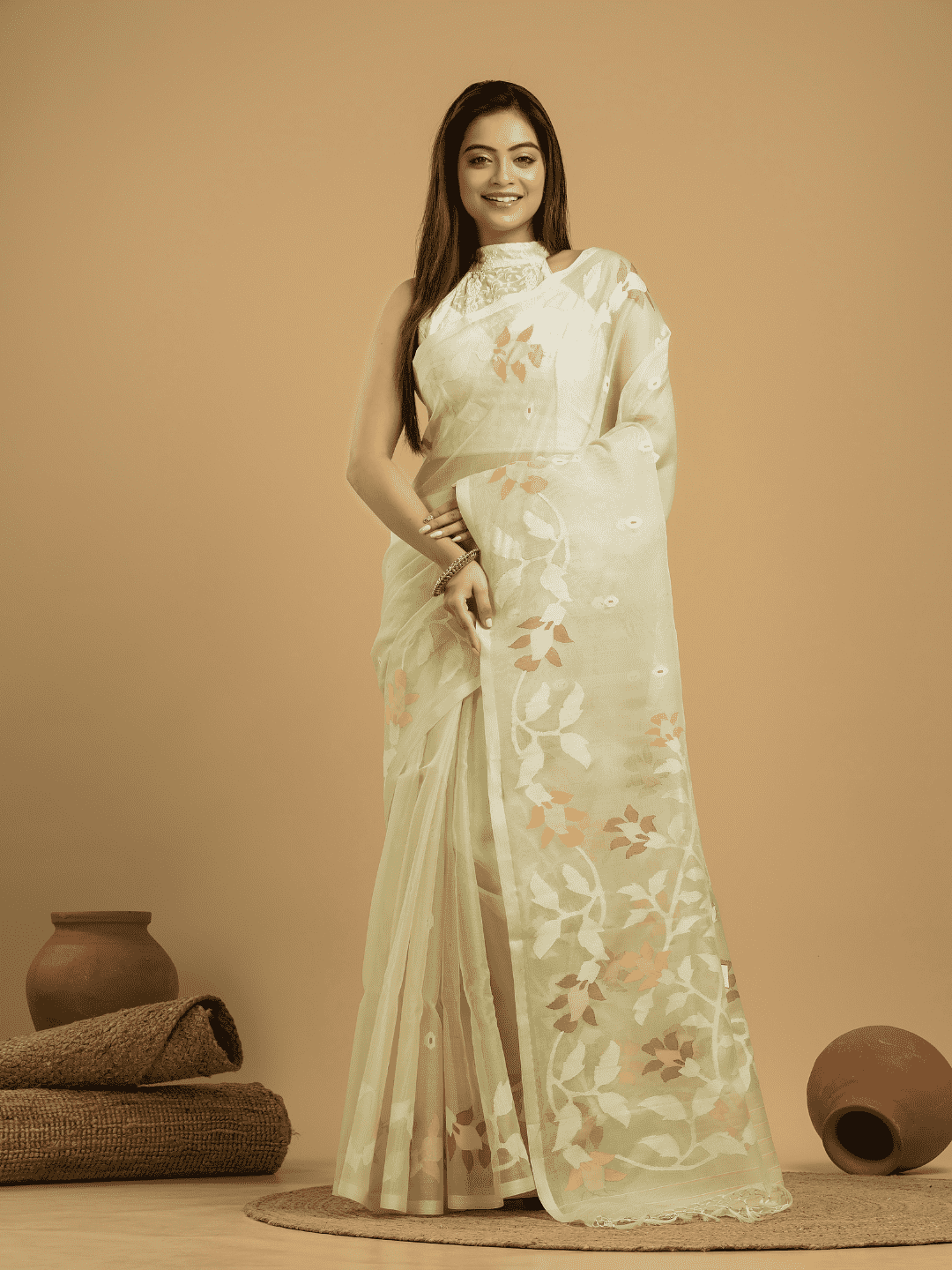 Light Green Jamdani Saree - 43 - indeloom