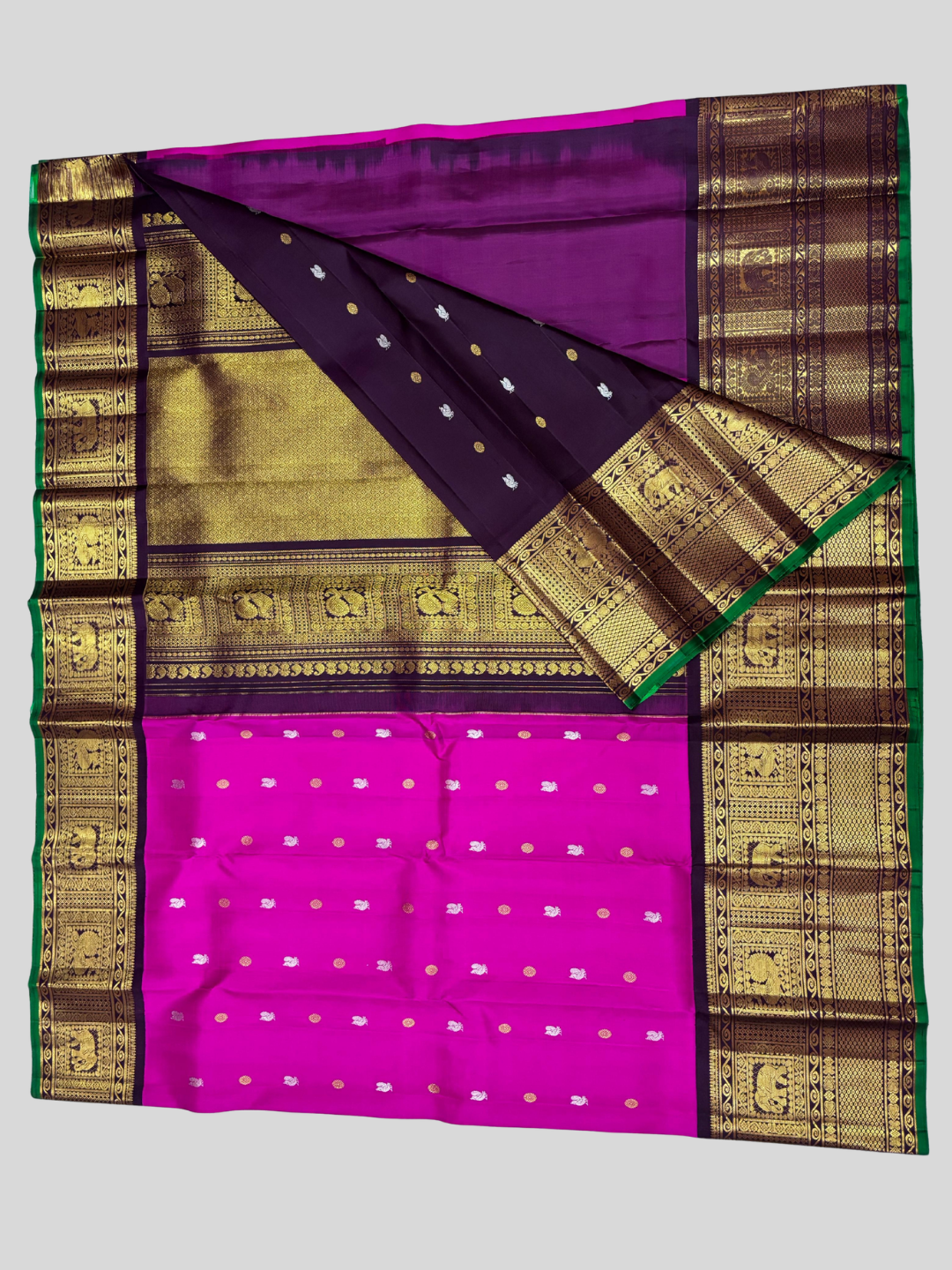 Handwoven Pure Gadwal Silk Saree  |  Magenta Pink