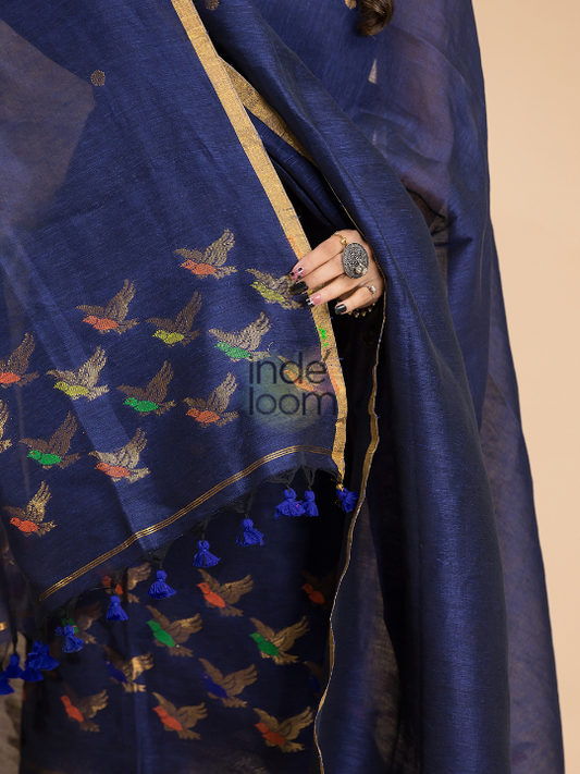 Handwoven Jamdani Cotton Linen Unstitched 2-piece Kurti  |  Steel Blue
