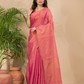 Tissue Linen Handloom Saree With Peach Pink - 023