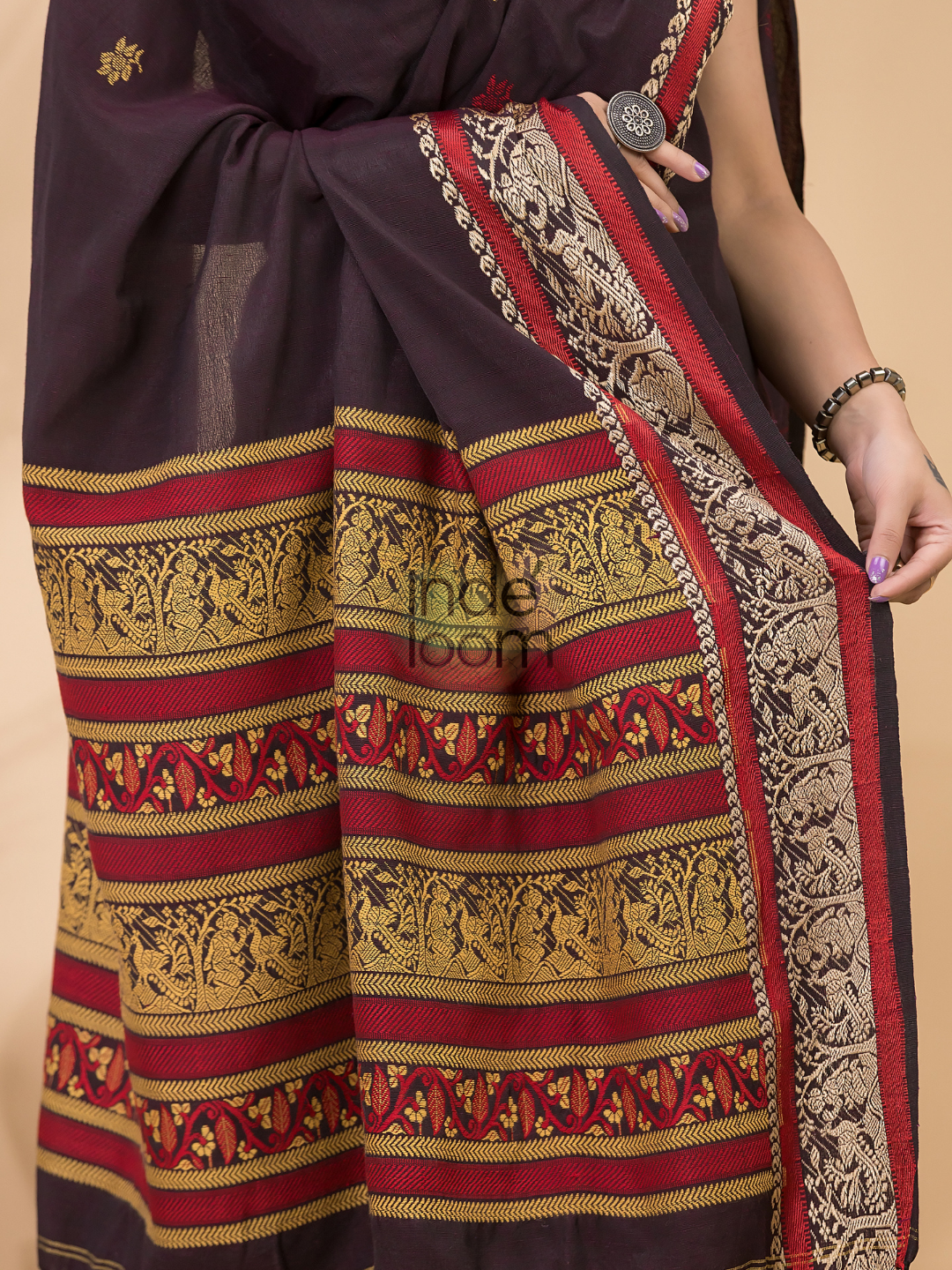 Dark Maroon Baluchari Linen 2-Piece Set Kurti & Dupatta (UNSTITCHED) - 049