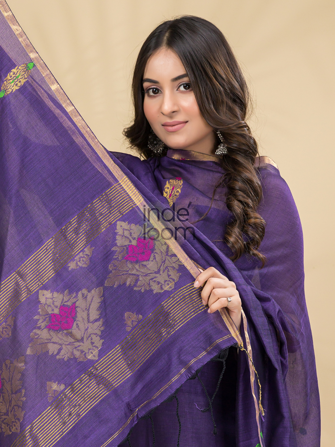 Grape Purple Mercerised Cotton Meenakari Motif 2-Piece Kurti & Dupatta (UNSTITCHED)-874