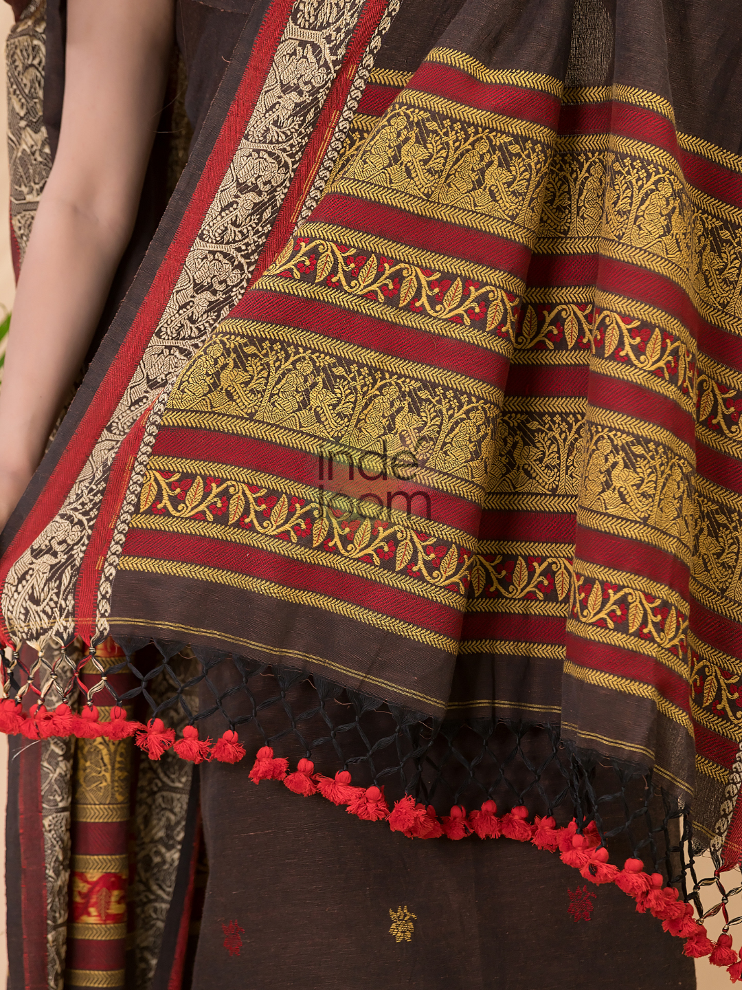 Dark Maroon Baluchari Linen 2-Piece Set Kurti & Dupatta (UNSTITCHED) - 049