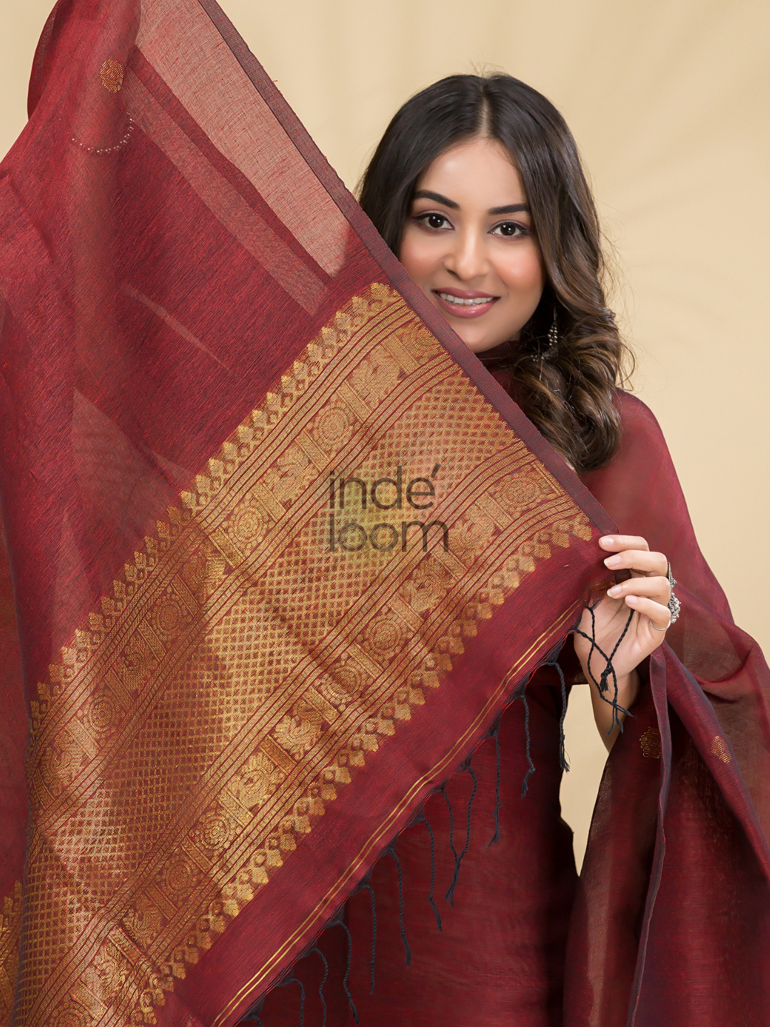 Blood Red Muslin Linen 2-Piece Set Kurti & Dupatta (UNSTITCHED) - 867