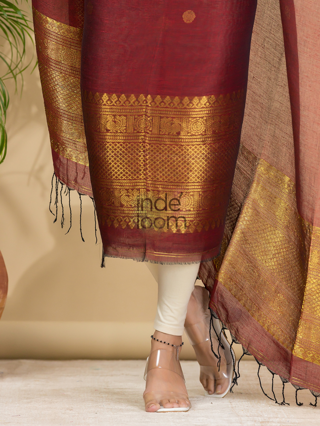 Blood Red Muslin Linen 2-Piece Set Kurti & Dupatta (UNSTITCHED) - 867