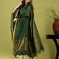 Handwoven Jamdani Linen Unstitched 2-piece Kurti | Forest Green