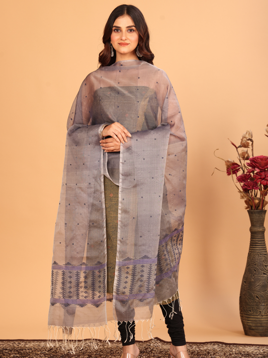 Handwoven Muslin Jamdani Dupatta | Grey