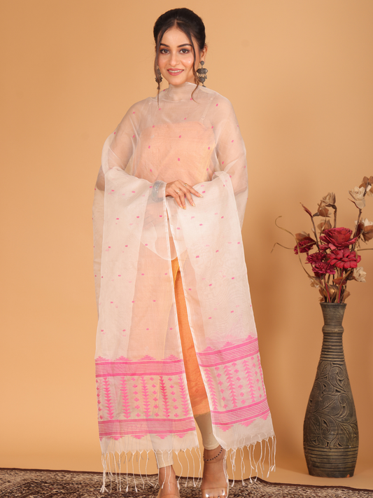 Handwoven Muslin Jamdani Dupatta | White