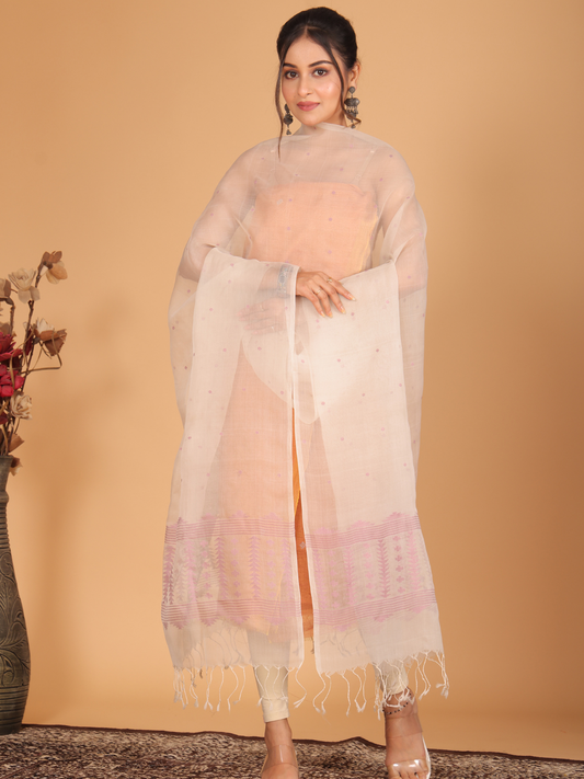 Handwoven Muslin Jamdani Dupatta | White
