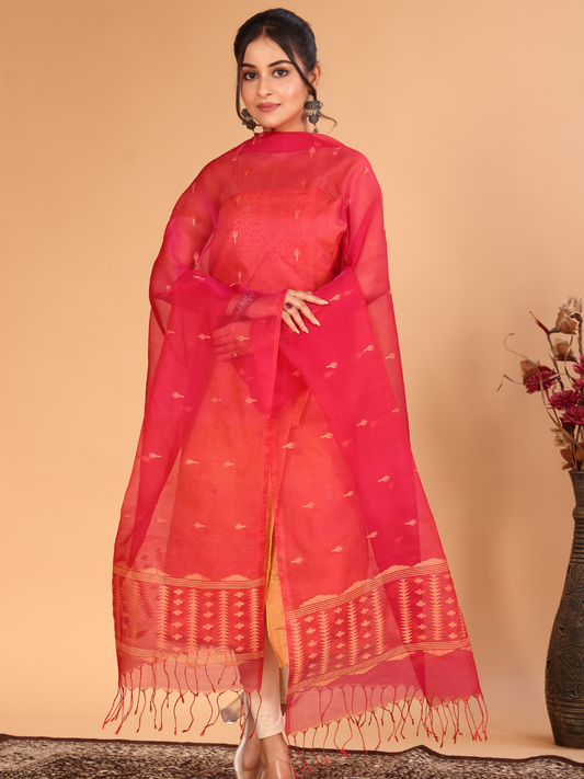 Handwoven Muslin Jamdani Dupatta | Pink