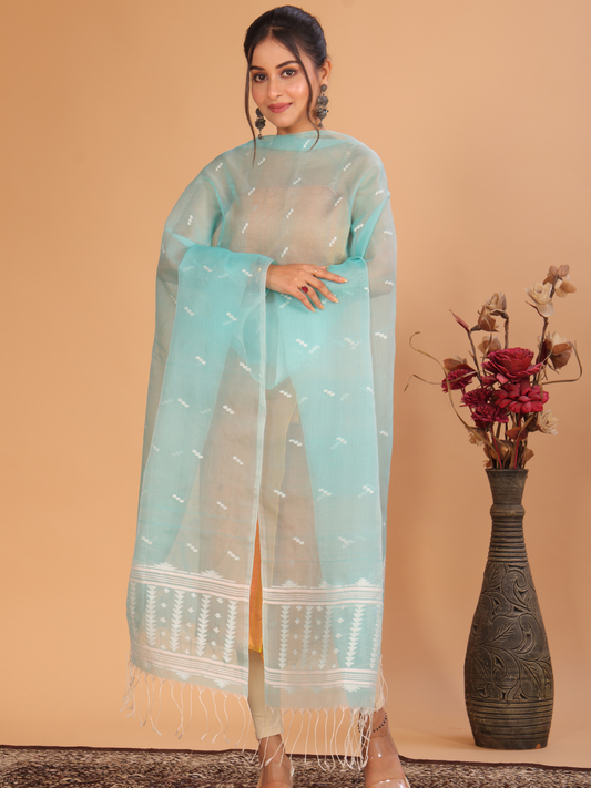 Handwoven Muslin Jamdani Dupatta | Sky Blue