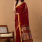 Pure Handloom Linen Saree | Deep Red