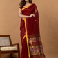 Pure Handloom Linen Saree | Deep Red