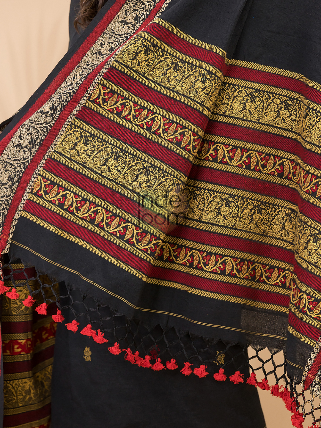 Soft Black Baluchari Linen 2-Piece Set Kurti & Dupatta (UNSTITCHED) - 051