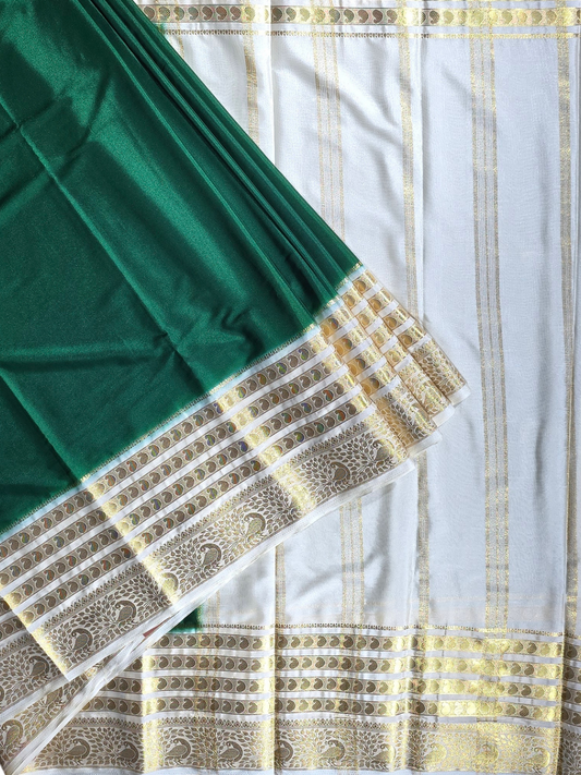 Classic Mysore Semi Silk Saree | Emerald Green