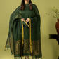 Handwoven Jamdani Linen Unstitched 2-piece Kurti | Forest Green