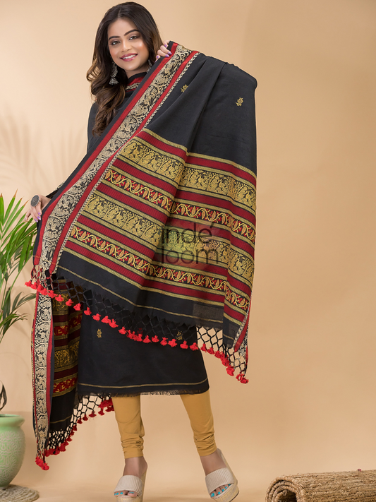Soft Black Baluchari Linen 2-Piece Set Kurti & Dupatta (UNSTITCHED) - 051