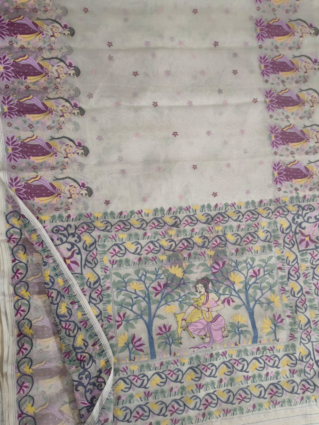 Handwoven Pure Jamdani Cotton Saree  |  Pearl White