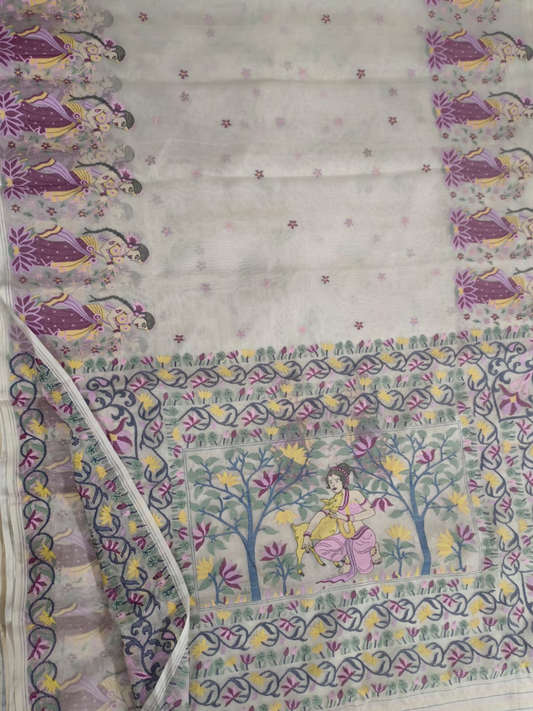 Handwoven Pure Jamdani Cotton Saree  |  Pearl White