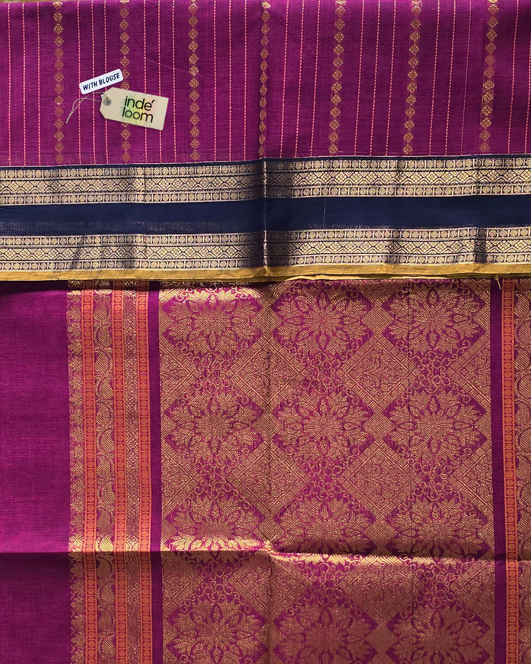 Kanchi Cotton|Magenta & Navy Blue