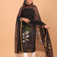 Space Black Muslin Jamdani 2-Piece Set Kurti & Dupatta (UNSTITCHED) - 084