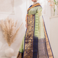 Pure Handloom Korvai Saree | Light Green and Golden Blue