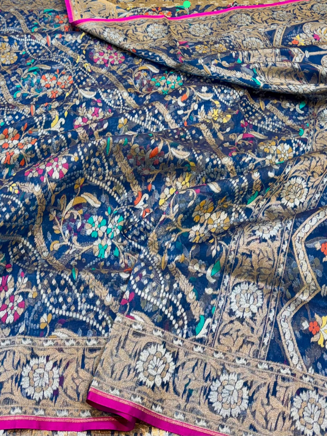 Pure Banarasi Exclusive Ektara Kora JAMDANI Tilfi saree  | Navy Blue