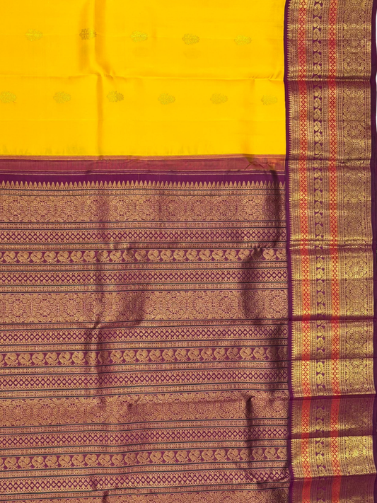 Handwoven Pure Gadwal Silk Saree  |  Bright Yellow