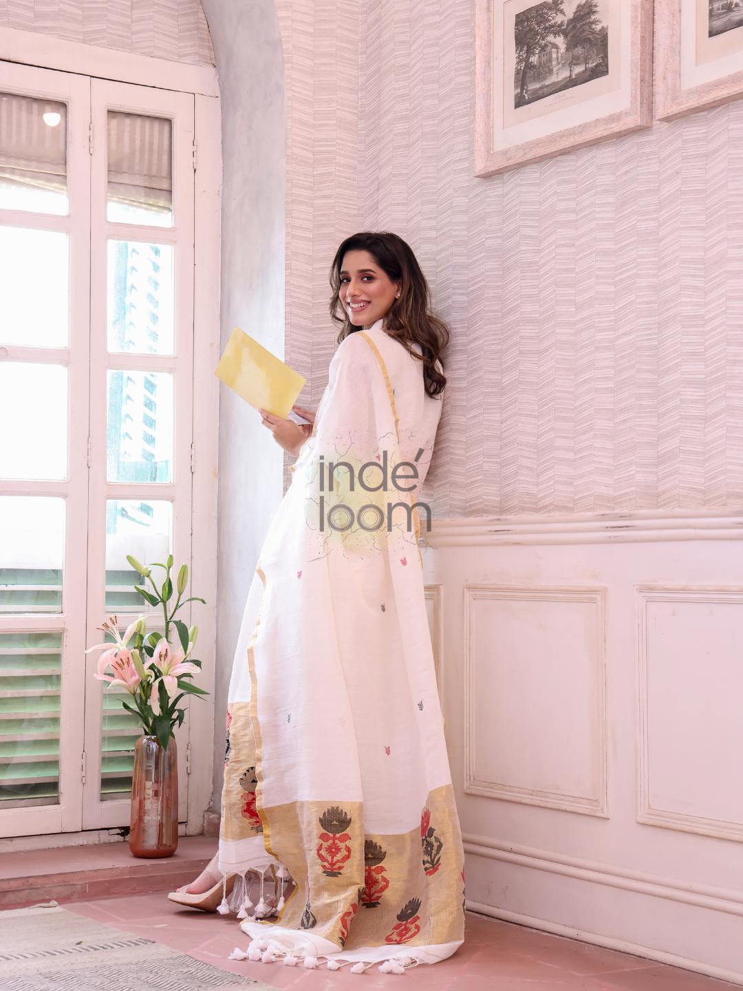 Cream White Tissue Linen 2-Piece Set Kurti & Dupatta (UNSTITCHED) - 306