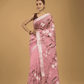 Kota Doria Handpainted Saree With Baby Pink - 005 - indeloom