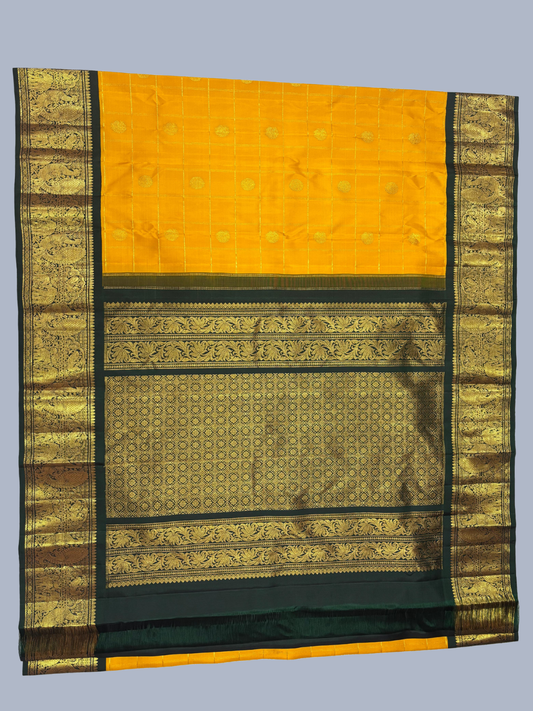 Pure Handwoven Gadwal Silk Saree With Golden Yellow - 009