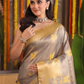 Tamra Vastra - Lava Rock Black silk with golden checks and shrine motifs