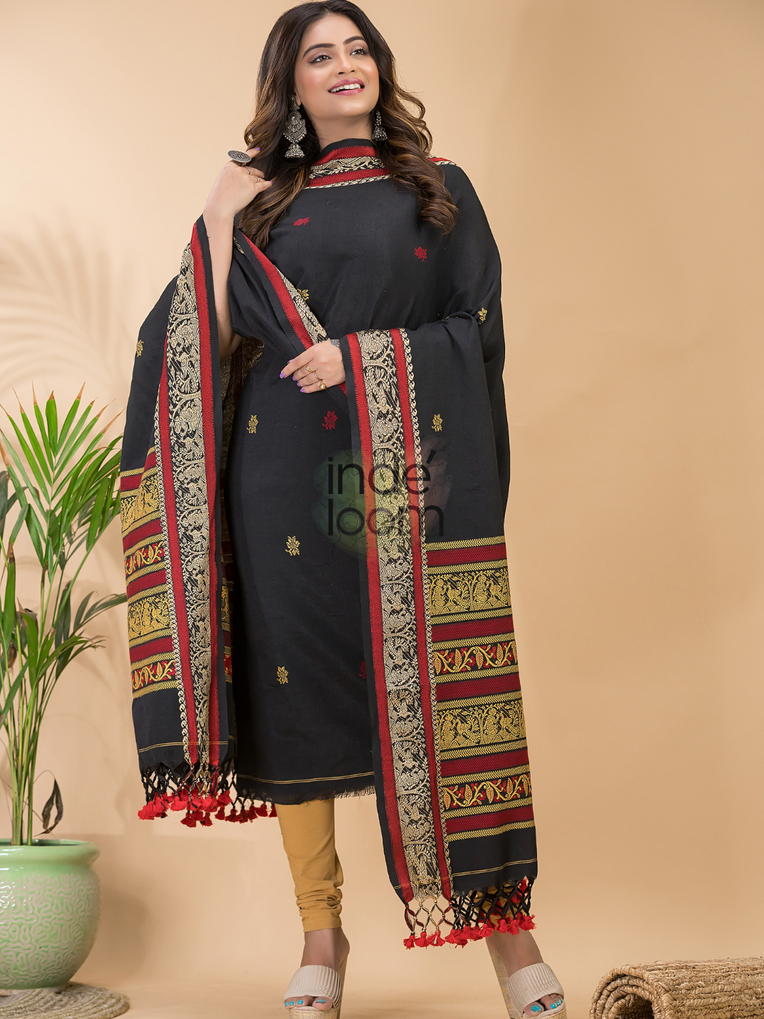 Soft Black Baluchari Linen 2-Piece Set Kurti & Dupatta (UNSTITCHED) - 051