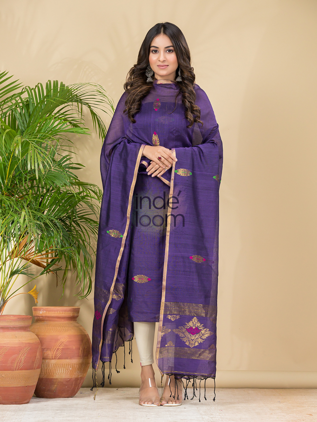 Grape Purple Mercerised Cotton Meenakari Motif 2-Piece Kurti & Dupatta (UNSTITCHED)-874