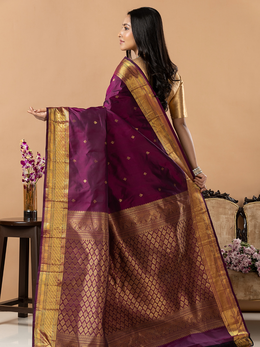 Handloom Kanjivaram Silk Saree | Deep Purple