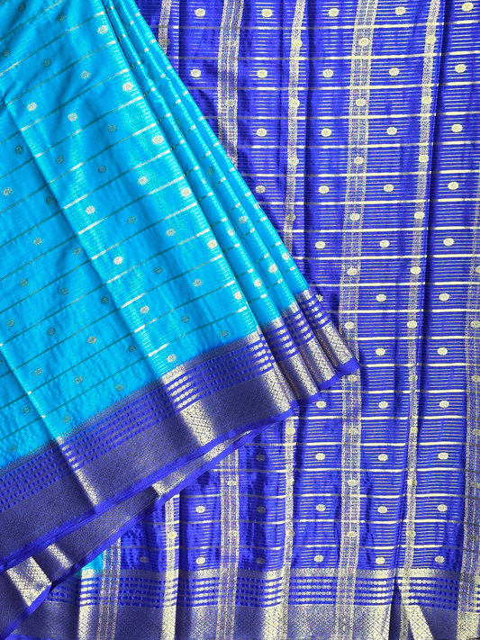 Classic Mysore Semi Silk Saree | Turquoise Blue
