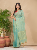 Tissue Linen Handloom Saree With Mint Green - 024