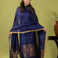 Handwoven Jamdani Linen Unstitched 2-piece Kurti | Navy Blue