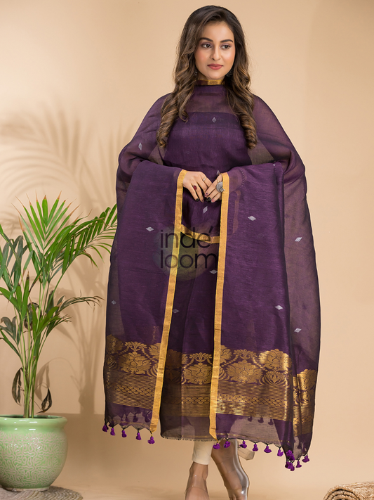 Grape Purple Cotton Linen 2-Piece Set Kurti & Dupatta (UNSTITCHED) - 005