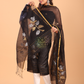 Space Black Muslin Jamdani 2-Piece Set Kurti & Dupatta (UNSTITCHED) - 084
