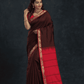 Pure Handloom Korvai Silk Cotton Saree in Red and Brown Border - 147