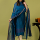 Handwoven Jamdani cotton Unstitched 2-piece Kurti | Peacock Teal Blue