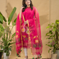 Neon Pink Jamdani 2-Piece Set Kurti & Dupatta (UNSTITCHED) -785