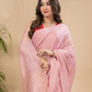 Tissue Linen Handloom Saree With Pastel Pink - 025
